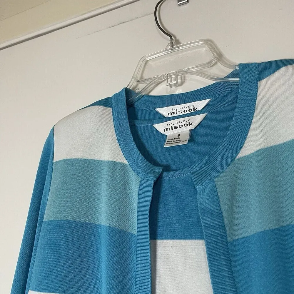 Exclusively Misook Blue striped color block cardigan sweater 2 piece Small - Image 2