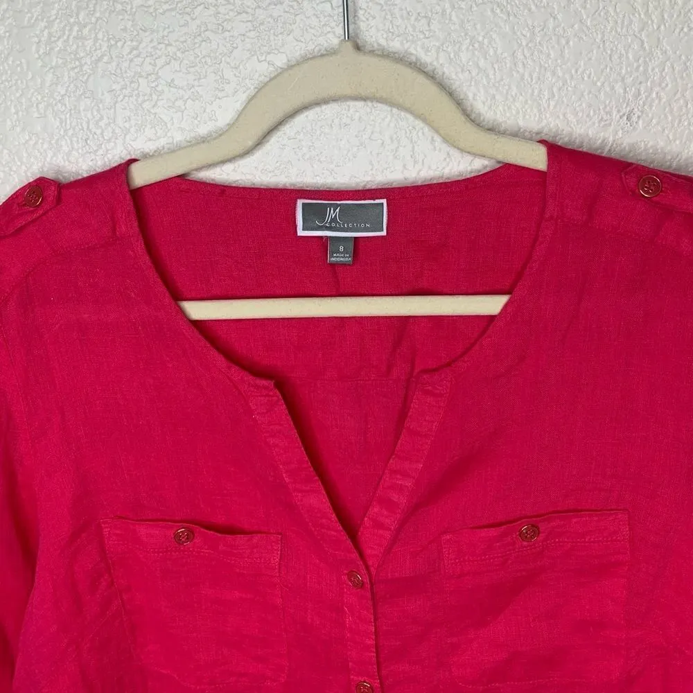 JM Collection 100% Linen Pink Button Down Women’s Shirt - Image 3