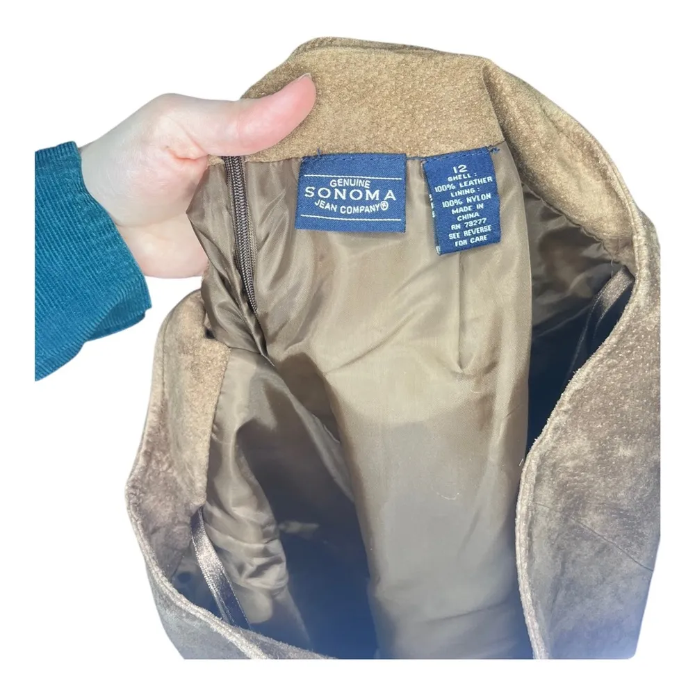 Vtg Genuine Leather Suede Brown Skirt 12 - Image 5