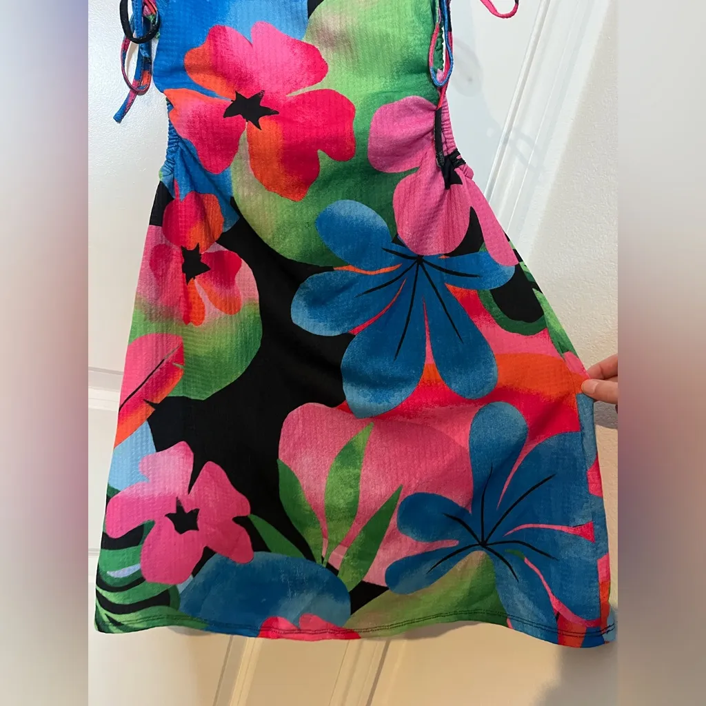 Gianni Bini Lined Y2K Resort Retro Maximalist Floral Tropical Cutout Mini Dress - Image 12