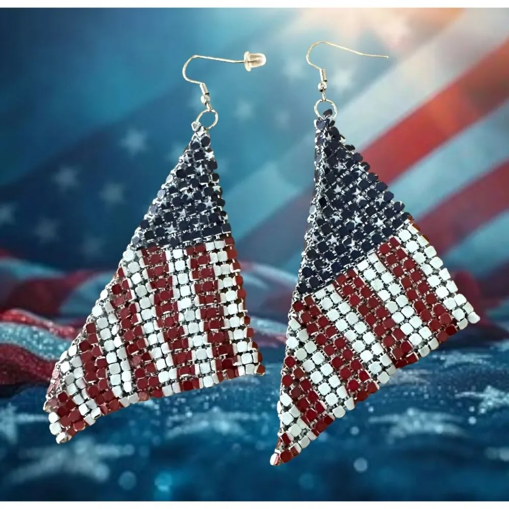 New American Flag Earrings Drop Dangle Stars Stripes Patriotic July 4 Ve… - Image 10