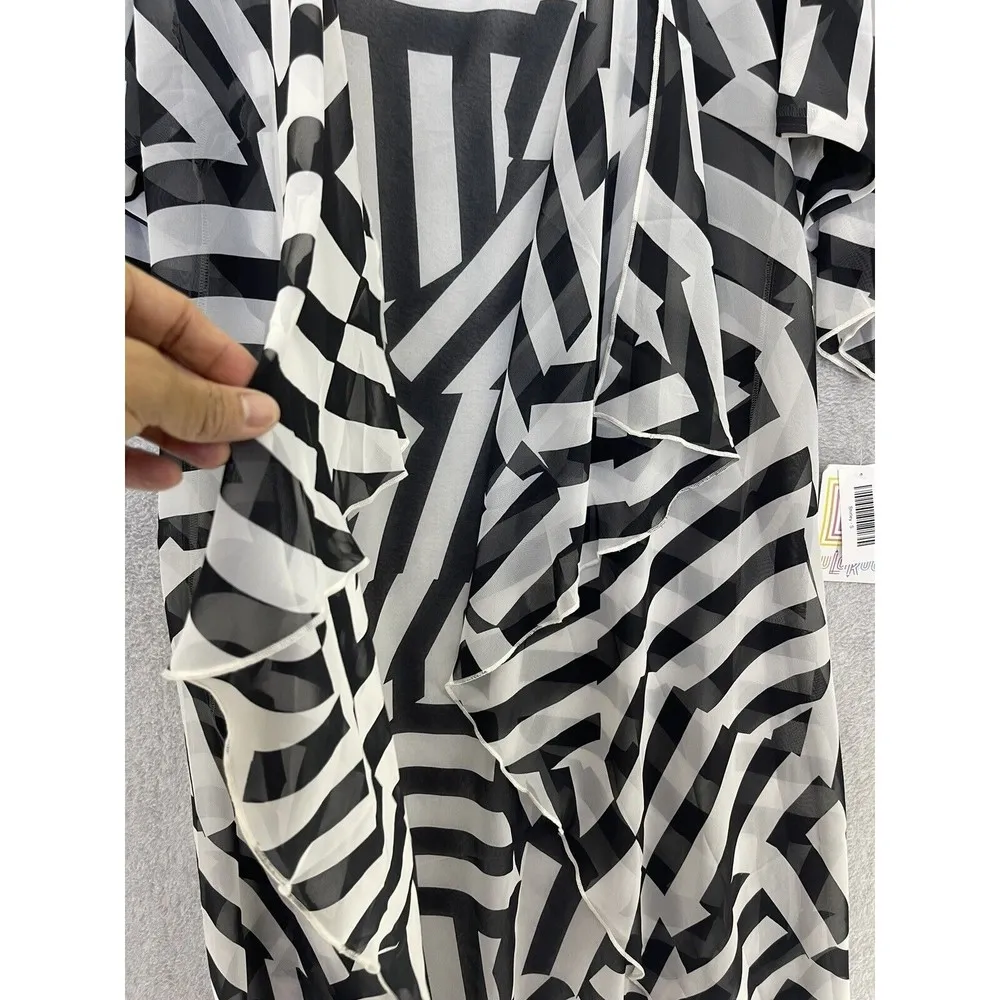 Lularoe Women's Coverup Long Sheer Short Sleeve Abstract Black White Small - Image 7