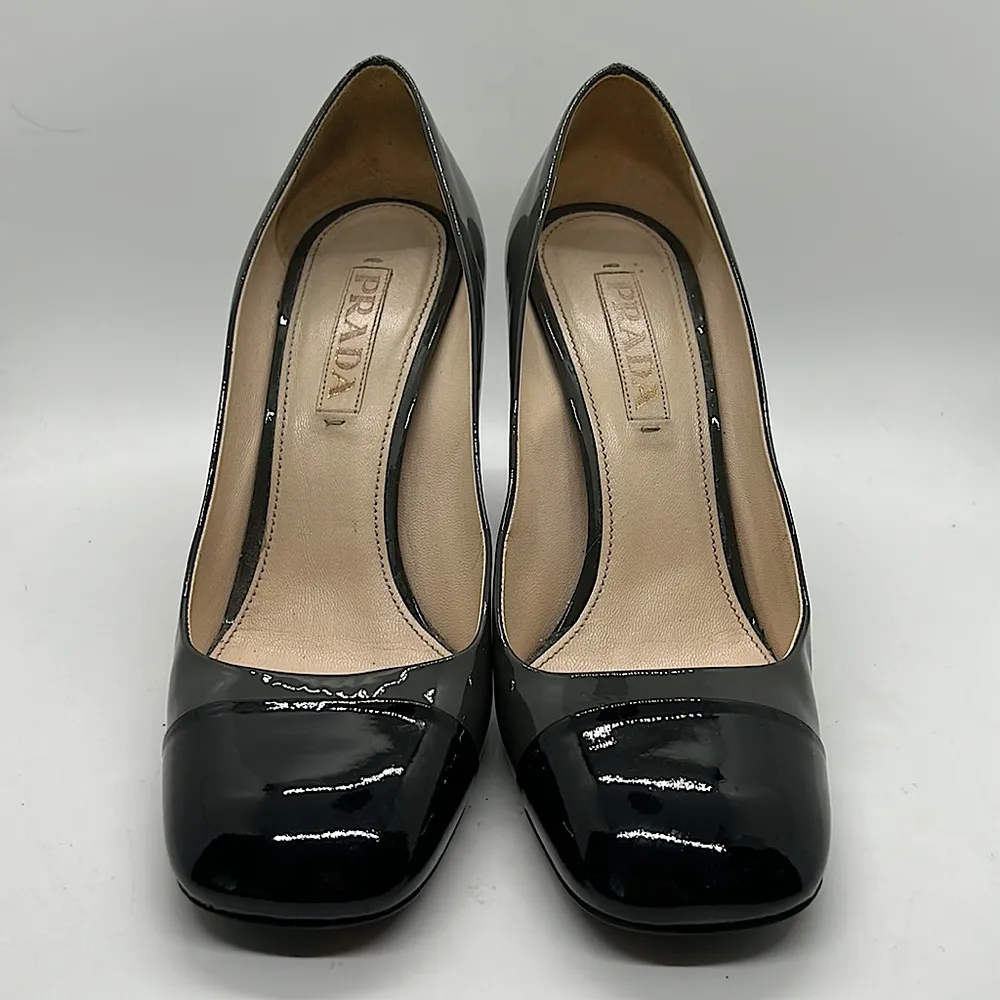 Prada Authenticated Black/Dark Gray Leather High Heels Shoes *Sz 37.5/US Sz 7.5* - Image 2