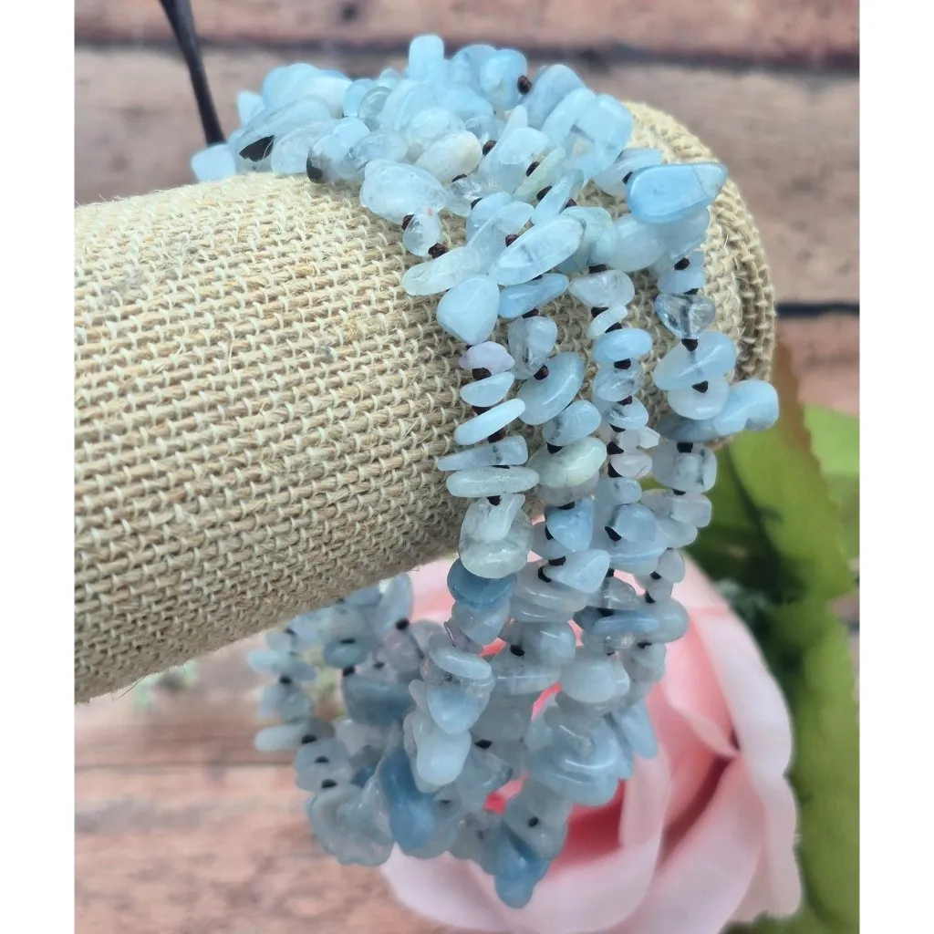 Muti Strand Natural Blue Aquamarine Chip Stone Bracelet Boho Hippie Nature Lover - Image 5