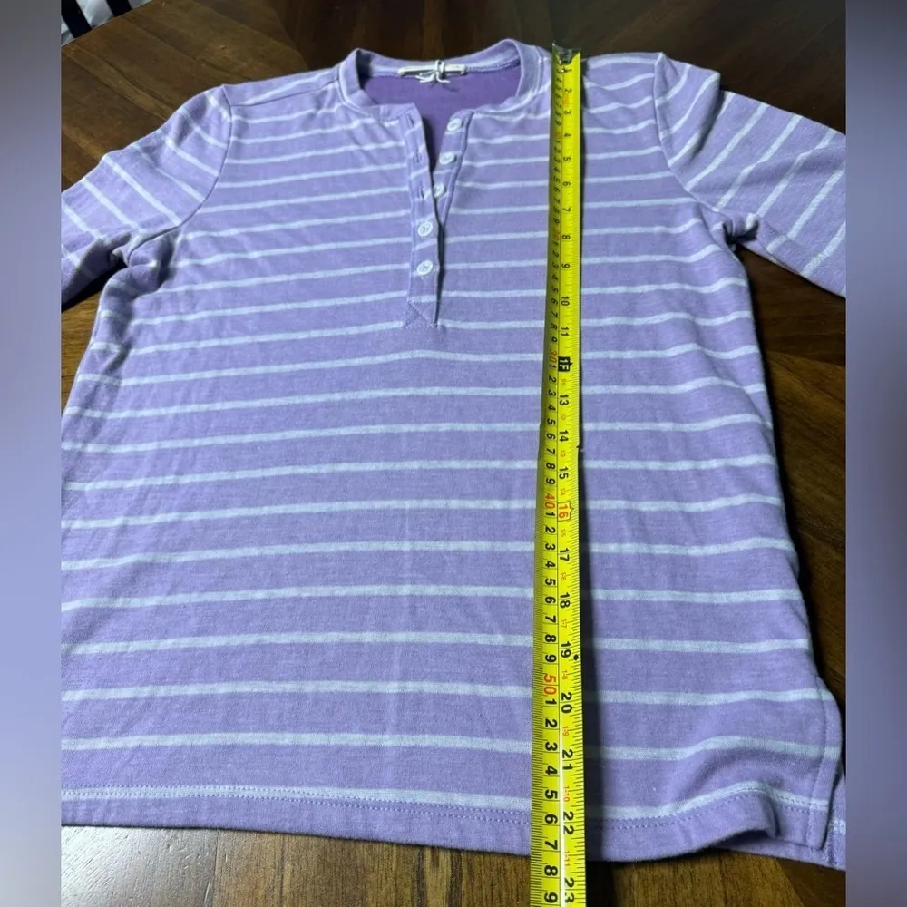Marine layer DOUBLE KNIT HENLEY Striped LAVENDER Casual Coastal Small - Image 6