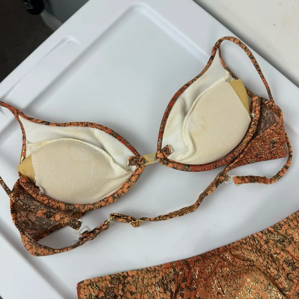 Vtg Venus Womens Orange Gold Metallic Snakeskin Bikini Set Sz A Cup Large - Image 12