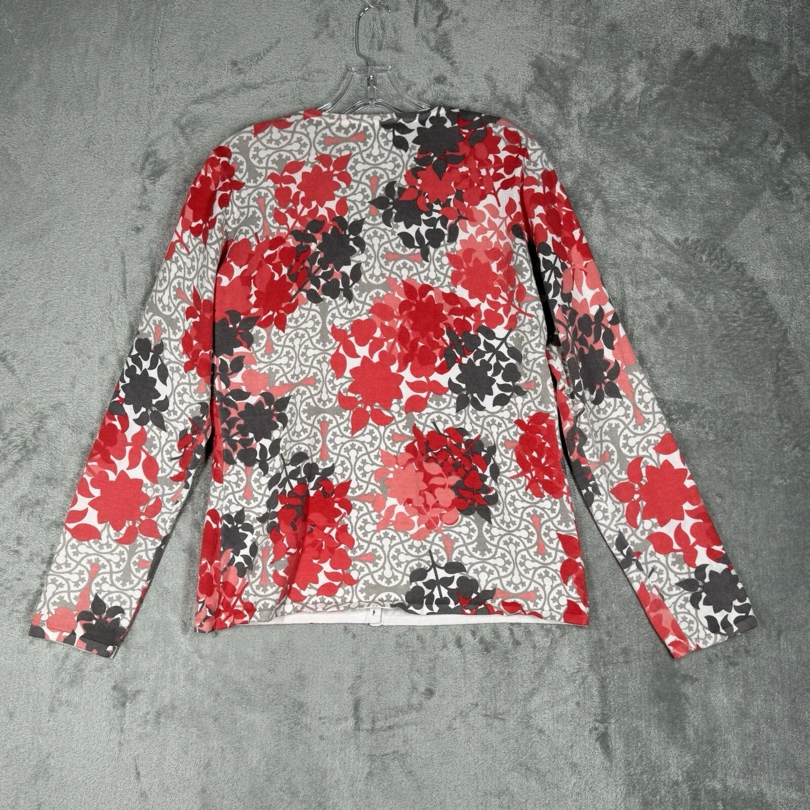 Title Nine Cardigan Sweater Womens M Red Floral Print Button Front Stretch Boho - Image 3