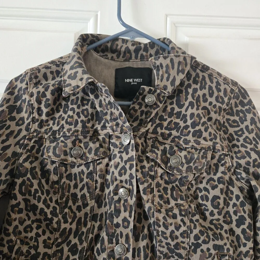 Nine West Jeans Women’s Sz Small Brown Cheetah Print Sarah Wild One Jean Jacket - Image 2