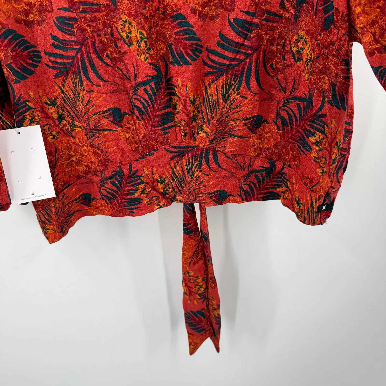 Hurley Blouse SZ Extra Large Back Tie Party Top Orange NWT Botan Parade Tropical - Image 9