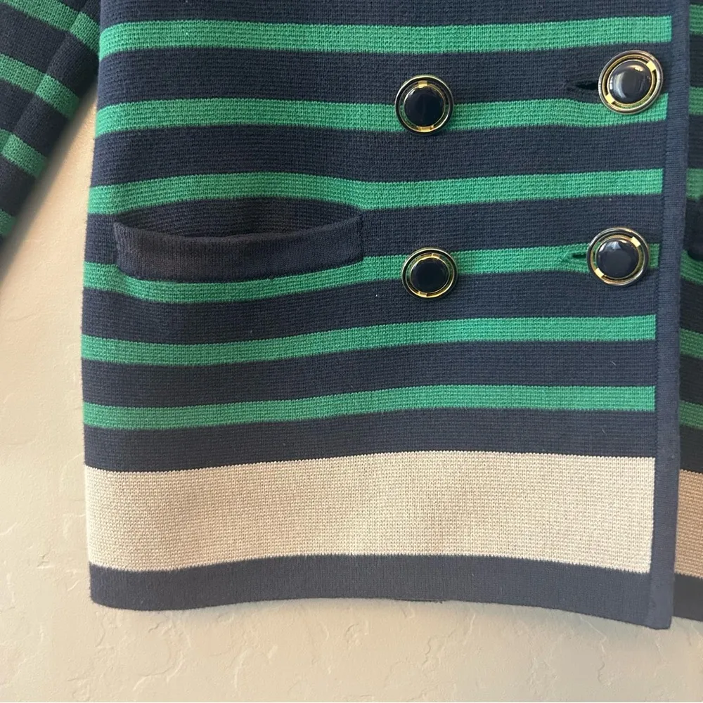 Banana Republic navy blue and green striped nautical knit blazer size small - Image 6