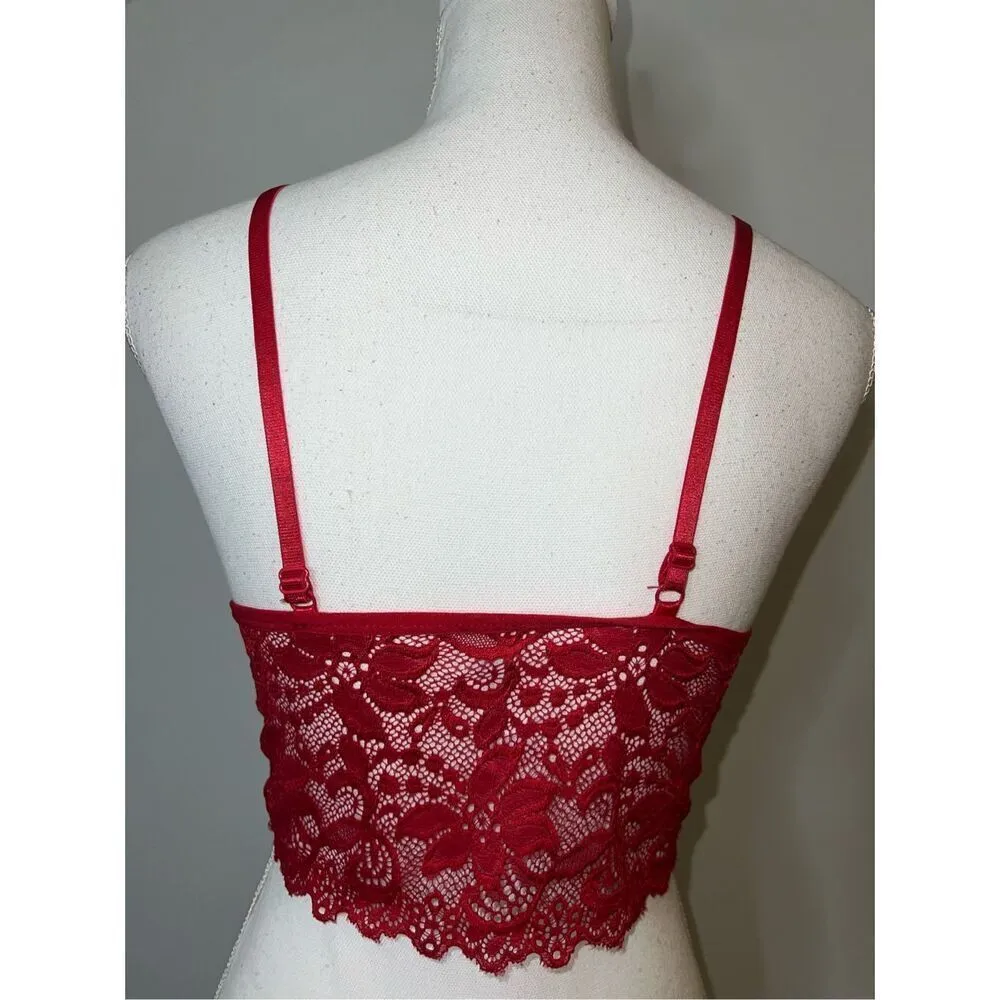 Women’s Red Lace Cropped Costume Lingerie Top Medium Large - Image 3
