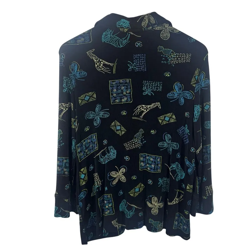 Coldwater Creek Top Women Size M Black Shell Button Down Made in USA Giraffe - Image 7