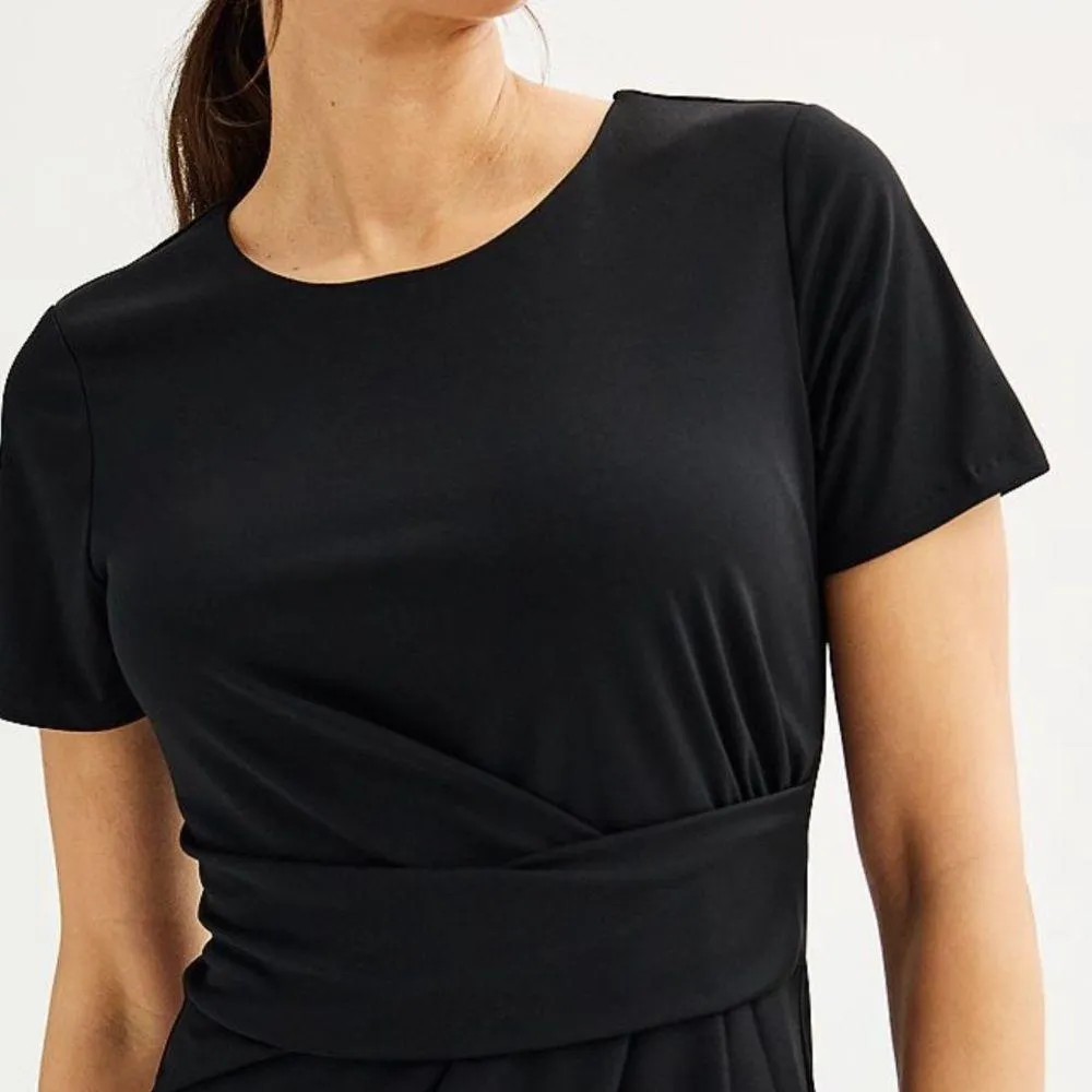 Nine West Black Sheath Midi Dress Crew Neck Short Sleeve - Image 5