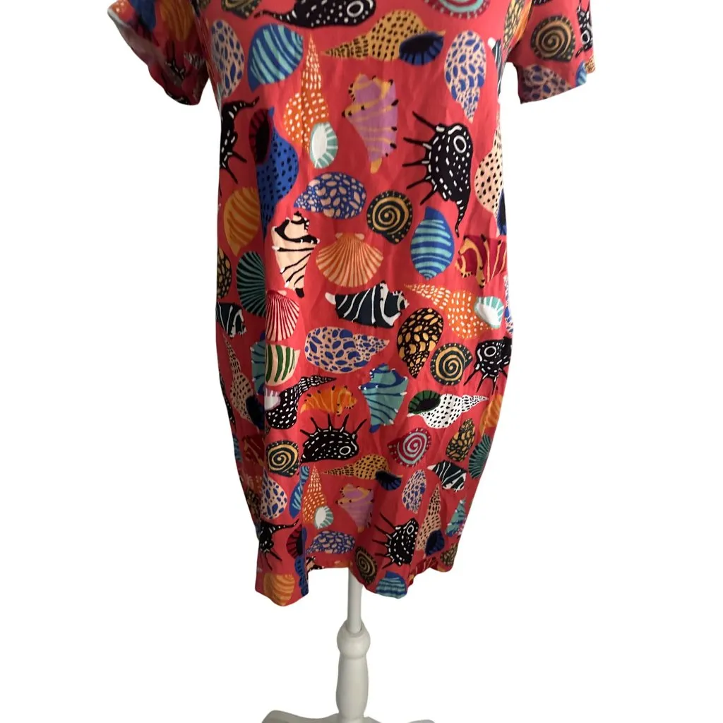 COREY LYNN CALTER Coral Seashell Print Short Sleeve Dress Size Small Red - Image 6