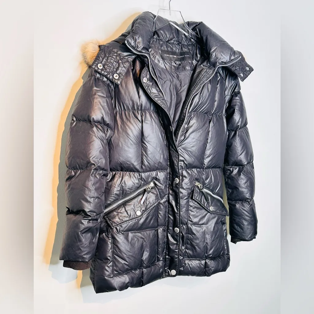 Andrew Marc Women’s Black Puffer Coyote Fur Trim Parka Jacket Coat - Image 3