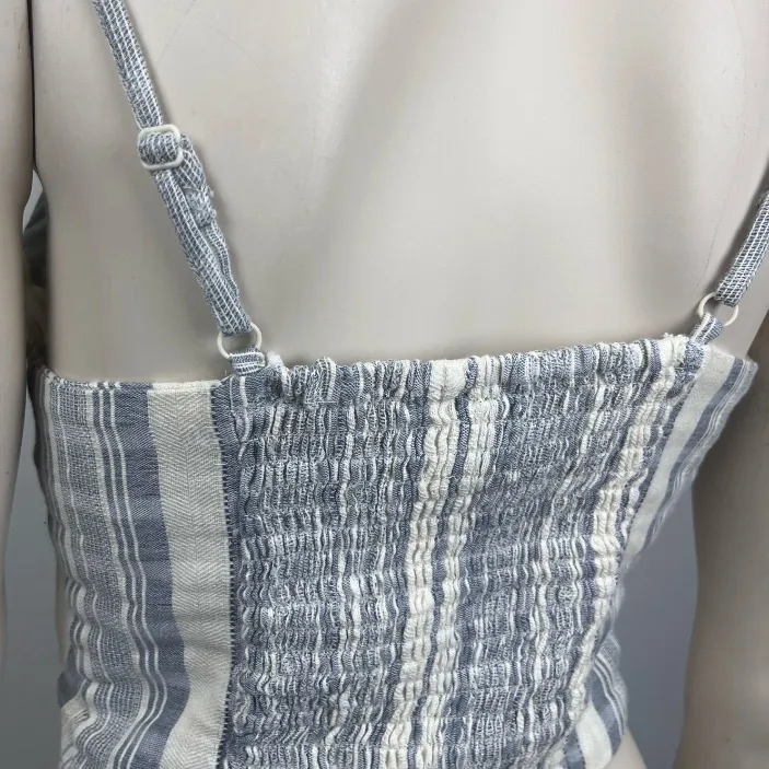Angie Blue and White Striped Tie Front Cropped Halter‎ Tank Top - Image 5