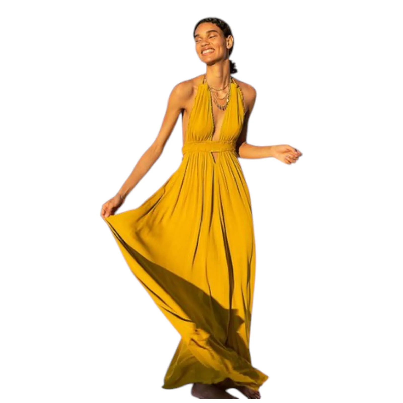 Free People Look into the Sun Maxi Dress Mustard Yellow Size Small NEW with Tags - Image 10