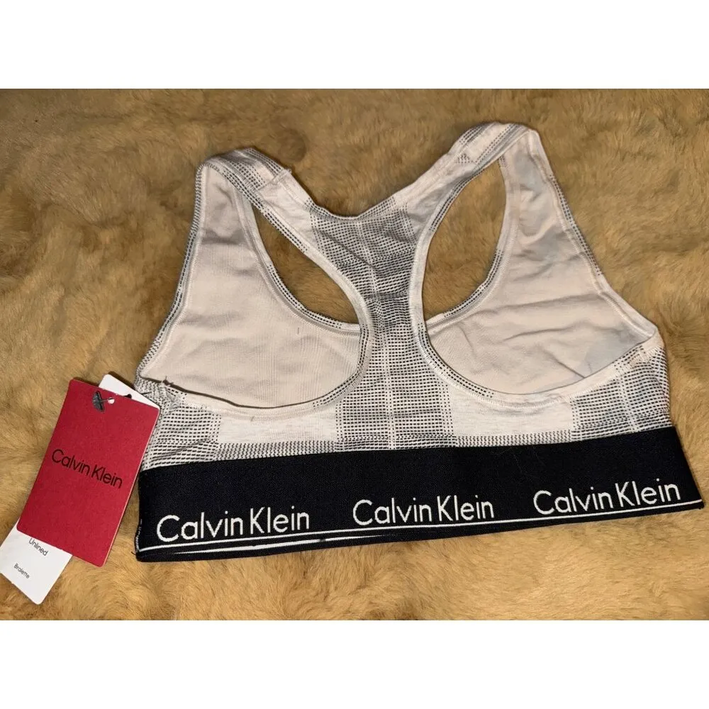 Calvin Klein Women'a Modern Cotton Unlined Bralette, Plaid Oatmeal, Size XS, NWT - Image 3