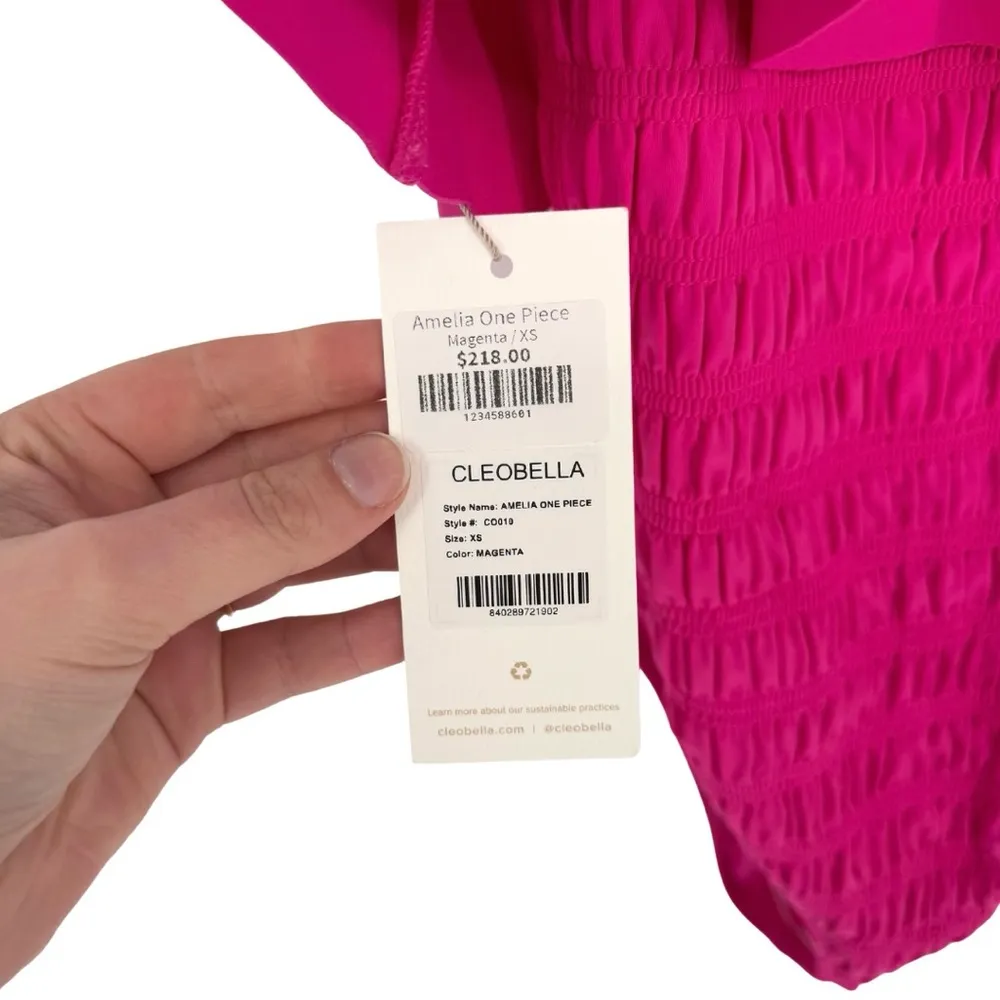 Cleobella‎ NWT Women's XS Amelia Smocked Ruffle One-Piece Swimsuit Magenta Pink - Image 10