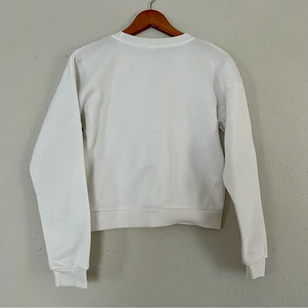 🦋 White Cropped Dancing Skeleton Crew Neck Sweatshirt Halloween Spooky Small - Image 4