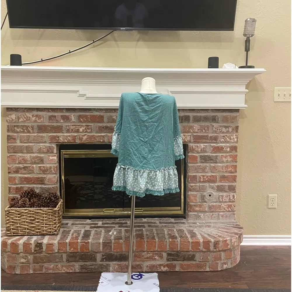 linen-blend green layered ruffled multipatterned top / S / Excellent cond. - Image 9