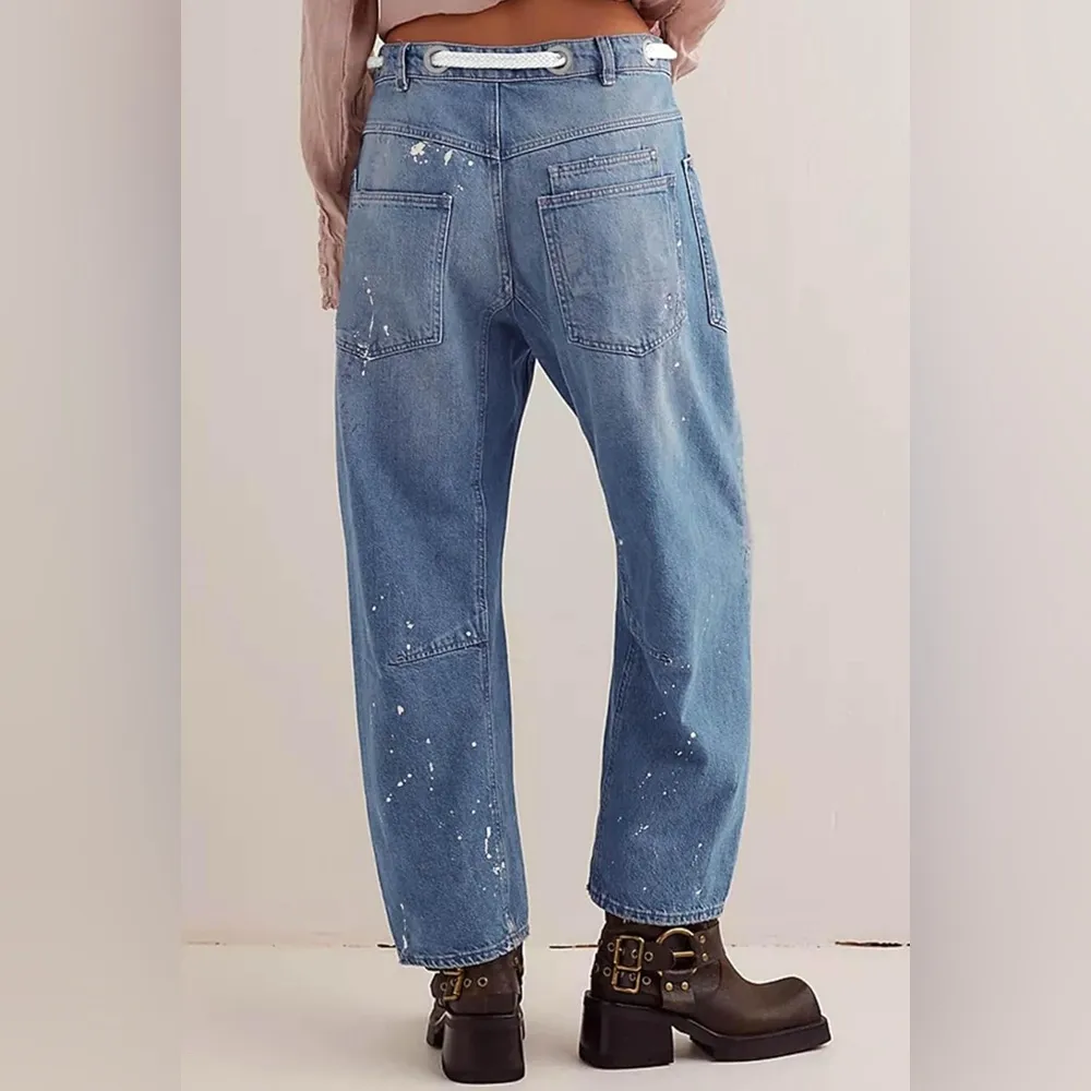 Distressed Barrel Jeans Blue Size 10 - Image 2