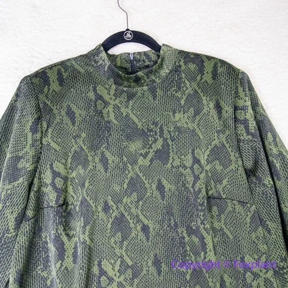New! Eloquii green snake skin high neck belted silky dress, size 26‎ - Image 3