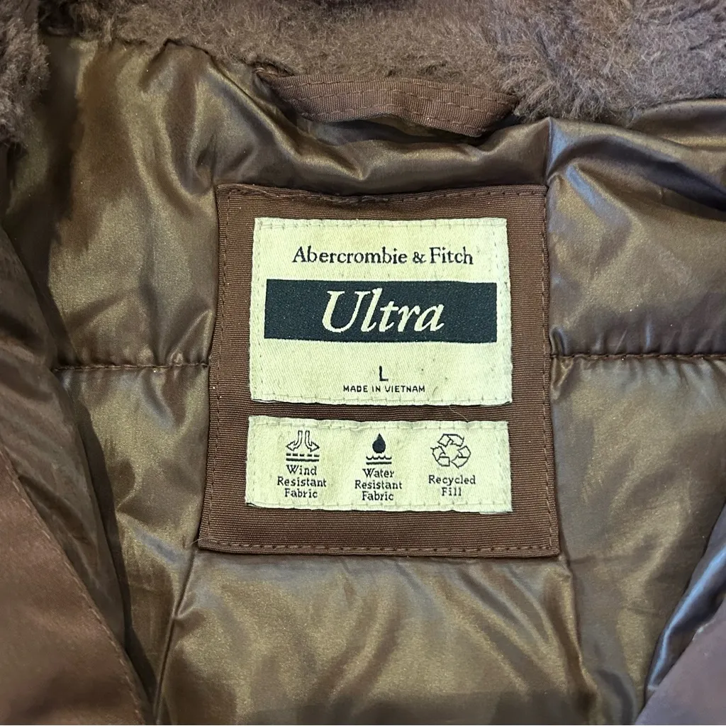 Abercrombie & Fitch Ultra Hooded Puffer Jacket Long Snow Coat Maroon Red Large - Image 3