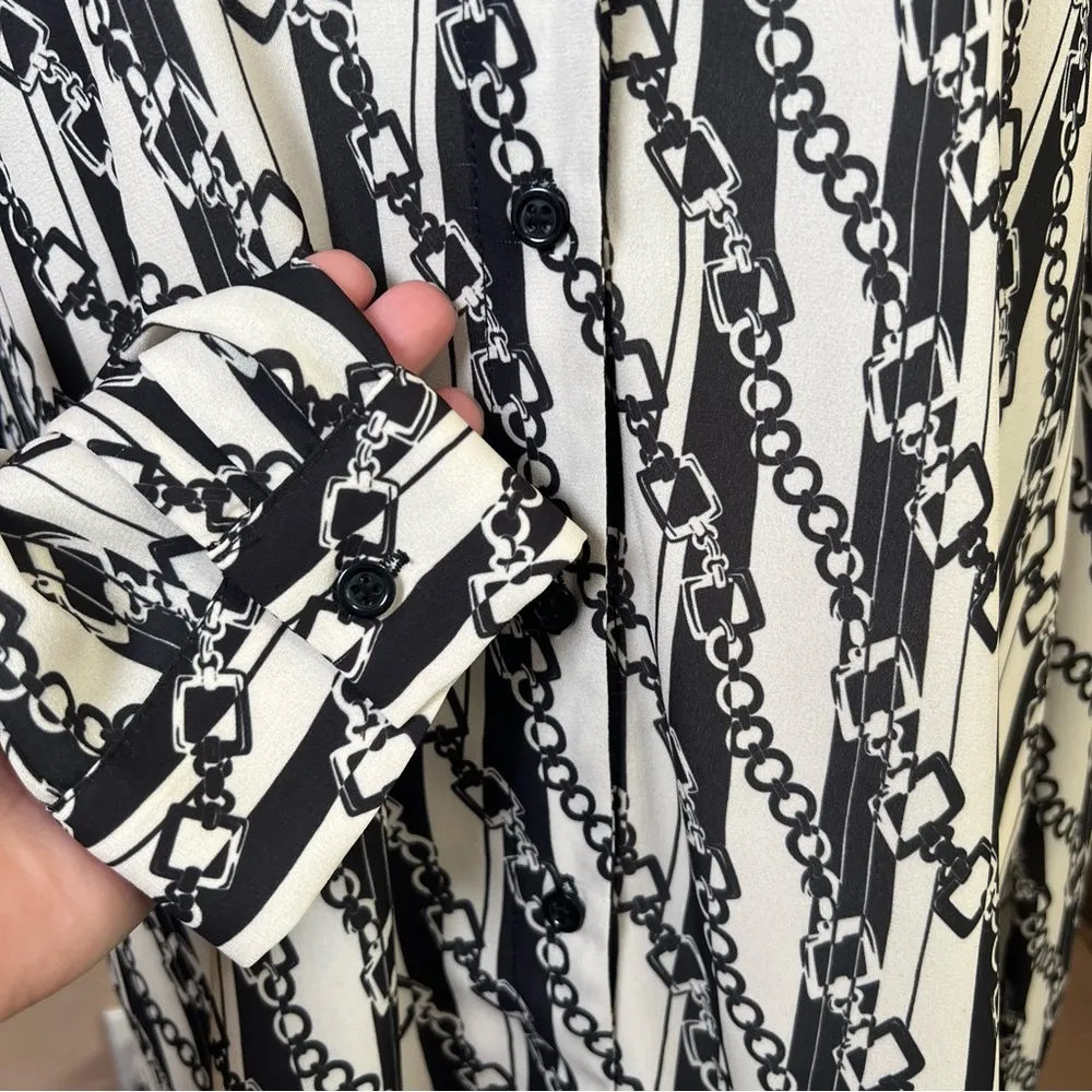 DREW Everly Chain Blouse Semi Sheer Button-up Dressy Shirt Top Made in USA Sz L - Image 5