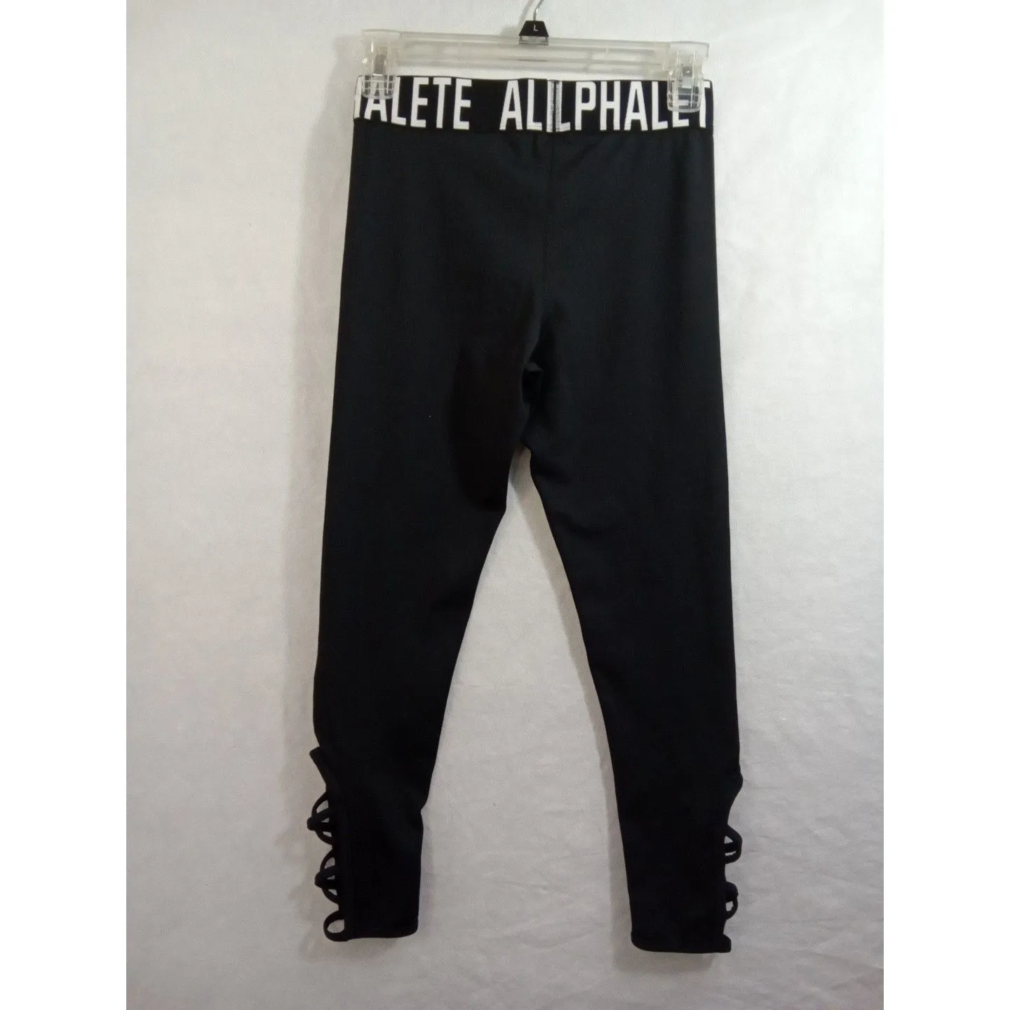 Alphalete‎ Women’s Spell Out Waistband Criss Cross Cutout Black Leggings - Image 5