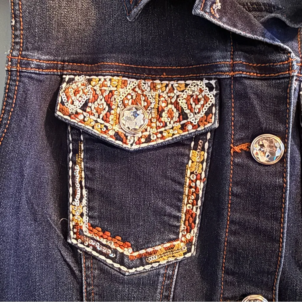 Cato EST. 1946 Denim Jewel Embossed Button Down Vest - Image 2