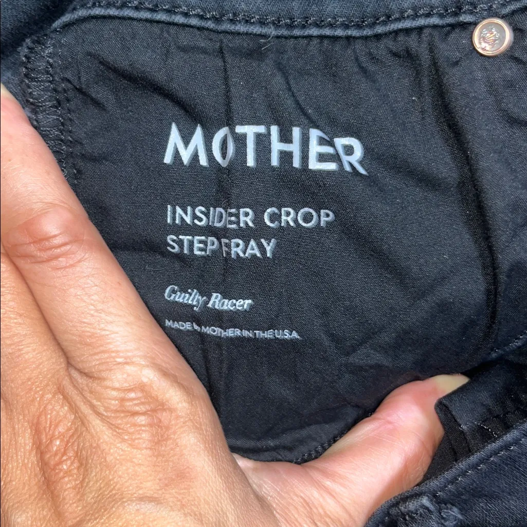 MOTHER The Insider Crop Step Fray Raw Hem Jeans Guilty Racer Black 26 - Image 10