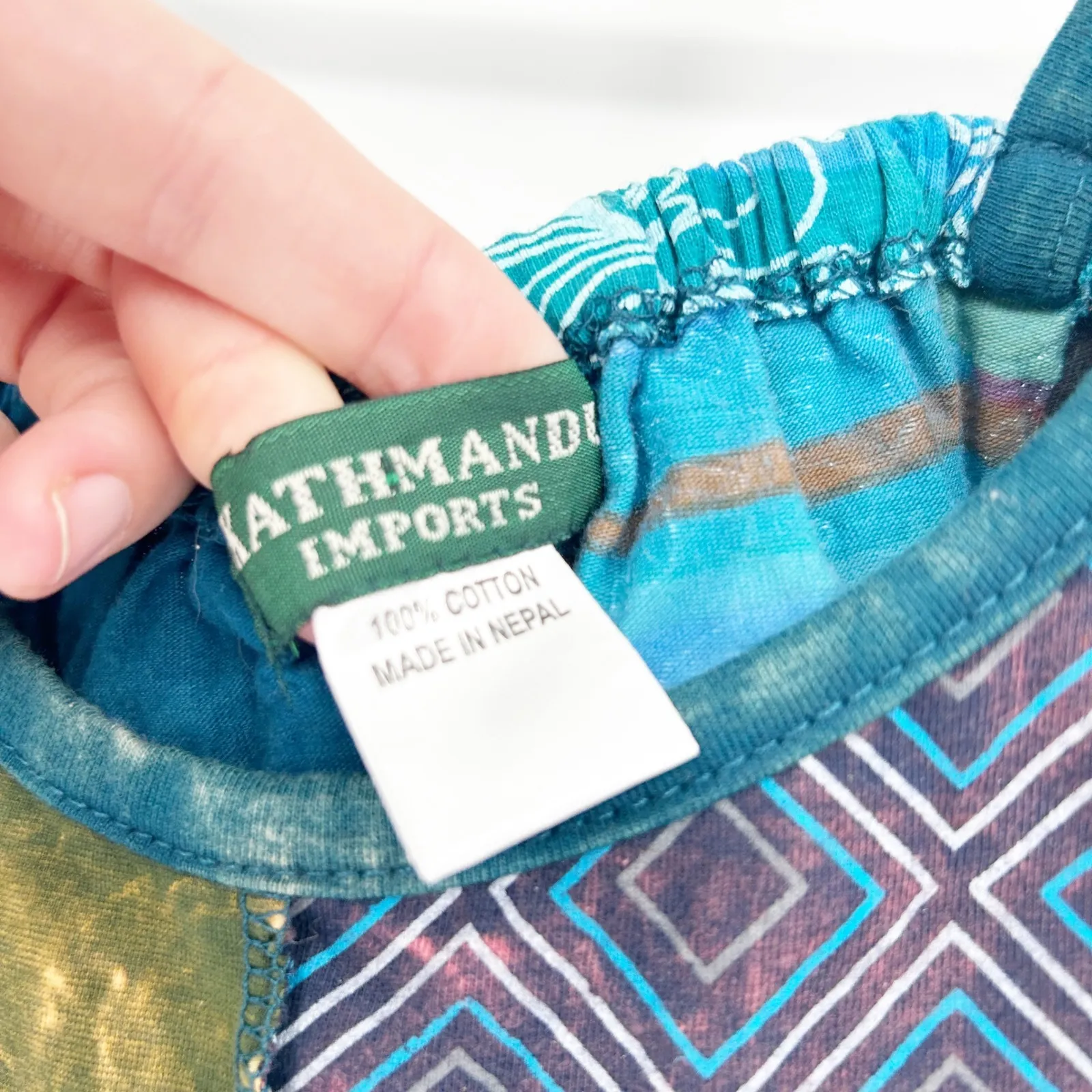 Kathmandu Imports Patchwork Boho Mushroom Mixed Print Hippie Cotton Tank Top OS Blue Size undefined - Image 3