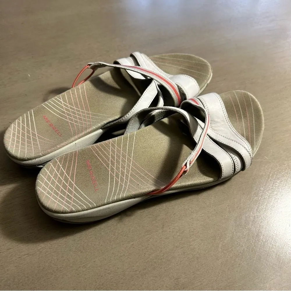 Merrell Womens Camellia White Leather Cayenne Strip‎ Slides Slip On Sandals - 11 - Image 8