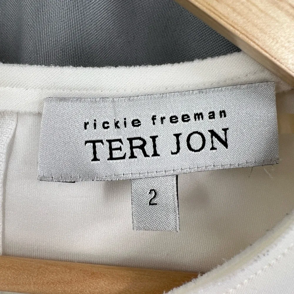 Rickie Freeman Teri Jon Cream Blouse Floral Embroidery Cap Sleeve Scuba 2 White - Image 6