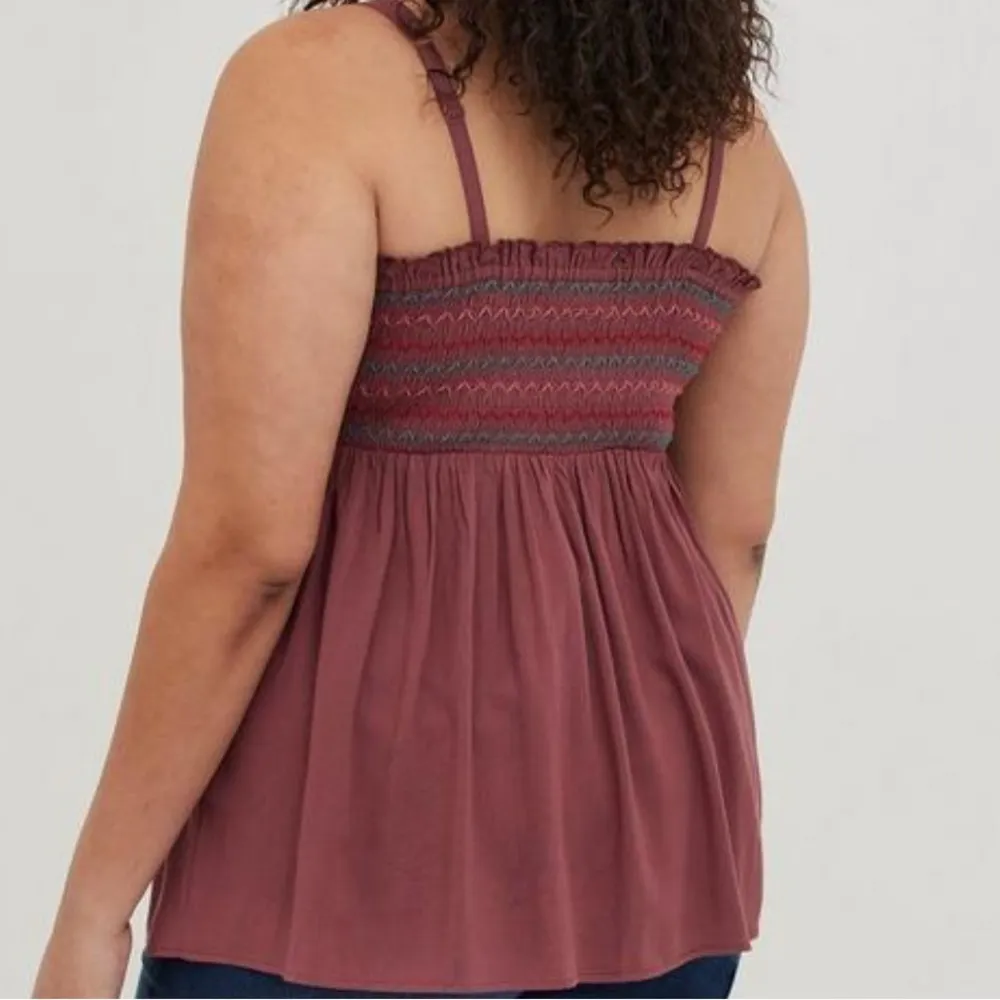 Torrid Smocked Babydoll Tank - Dusty Red - Image 10