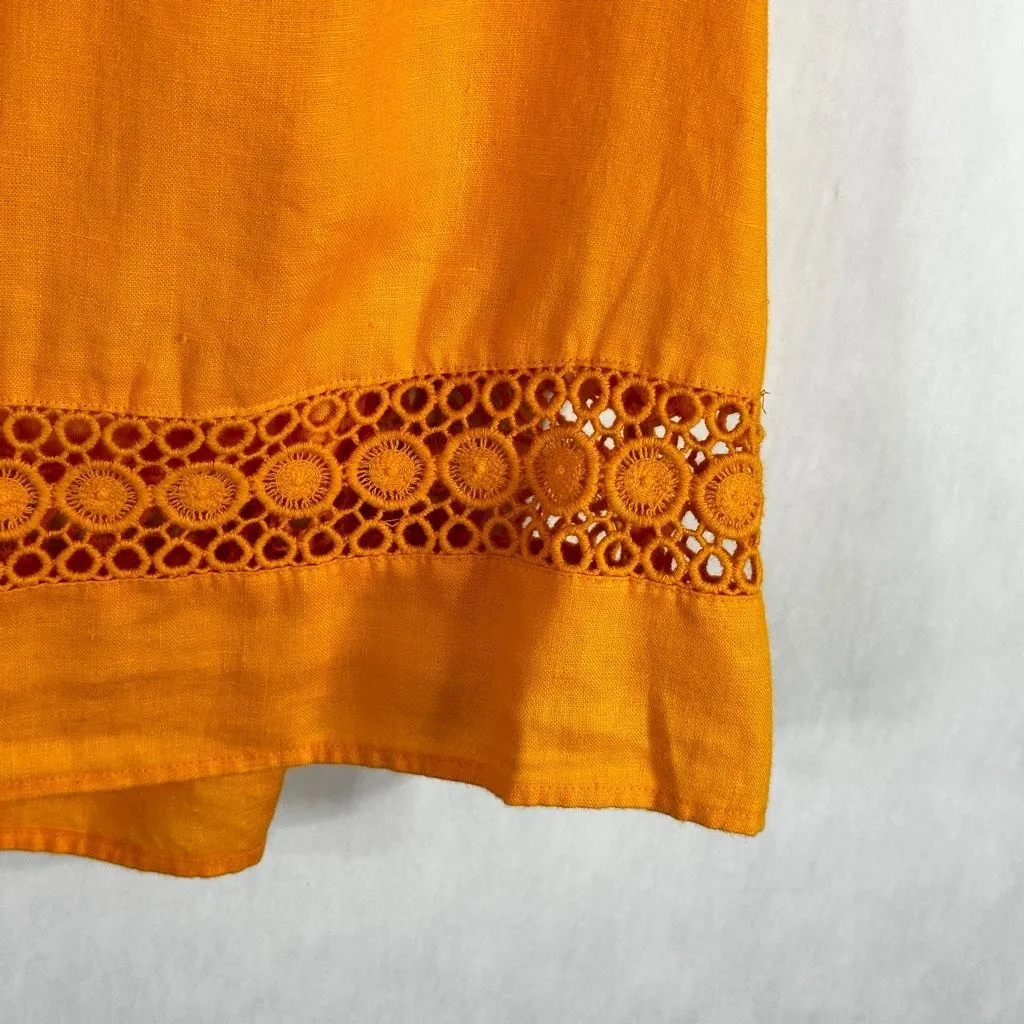 Crown‎ Ivy Small Top Gold Orange Linen Sleeveless Crochet V Neck Sleeveless 320 - Image 4