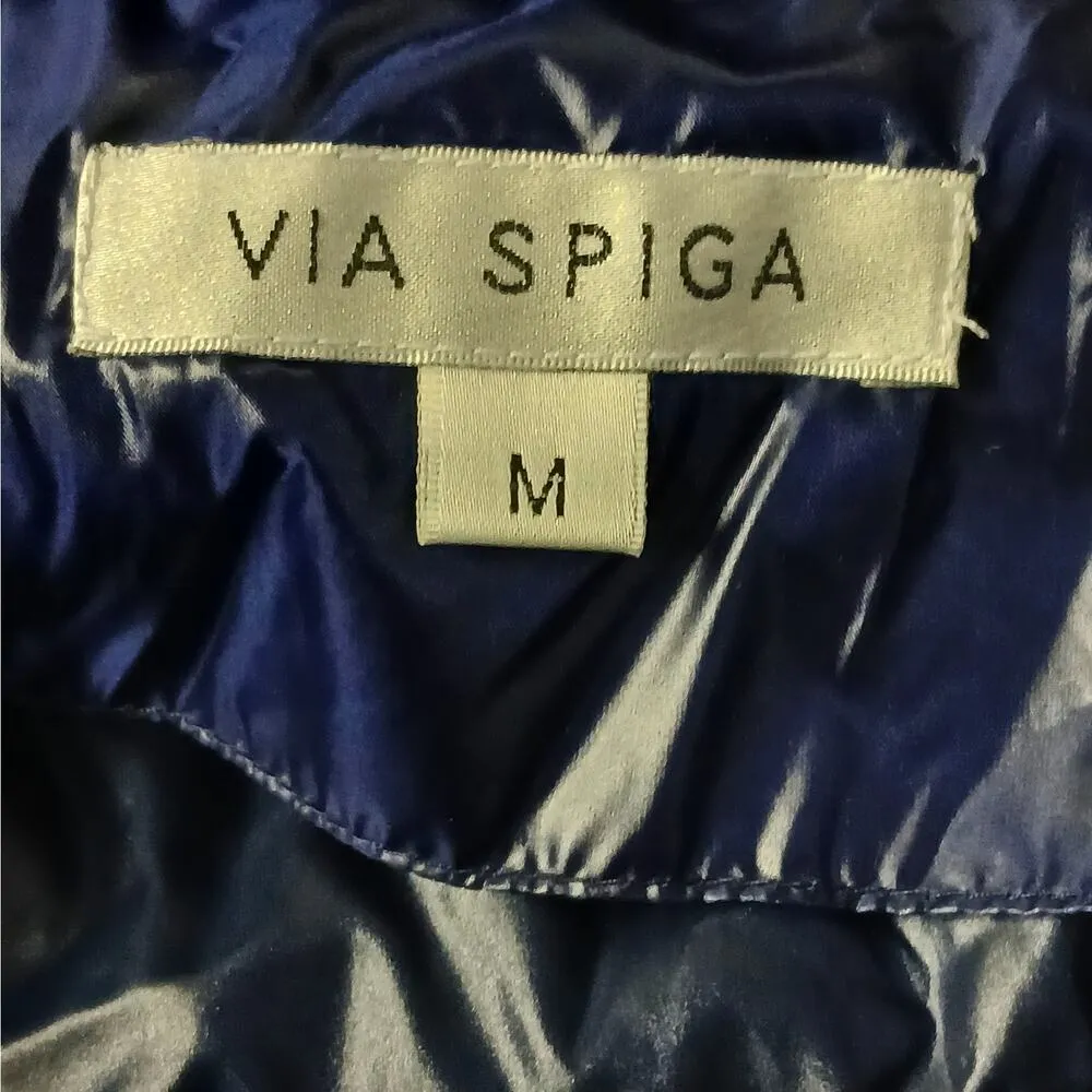 Via Spiga Asymmetrical Belted Puffer Coat Women's Medium Blue Winter Jacket - Image 8