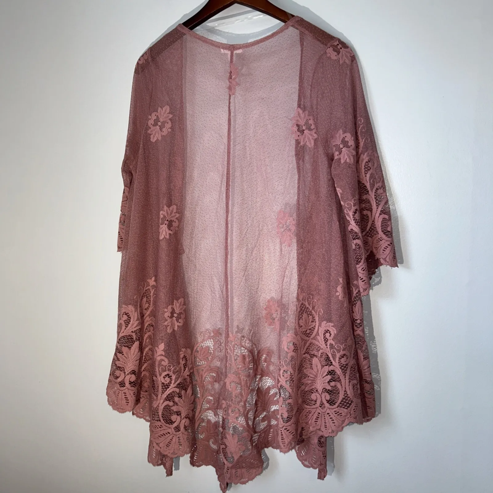 Asymmetrical Mauve Lace Cardigan Fairy Whimsigoth Boho Cottagecore Size Medium Pink - Image 6