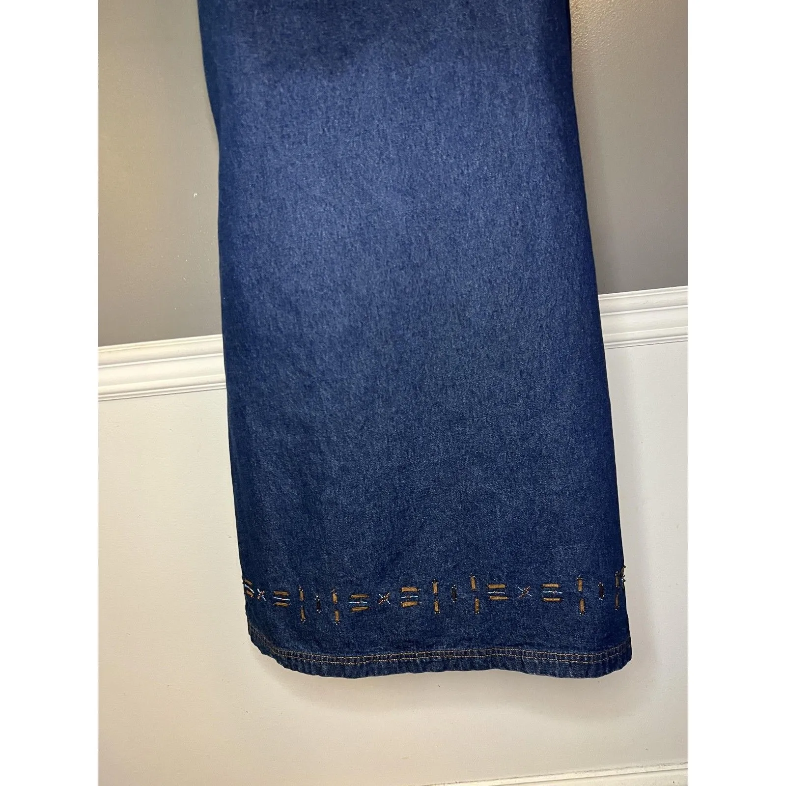 Parsley & Sage Dress Womens Large Blue Denim Beaded Hem Tank Maxi Sleeveless - Image 8