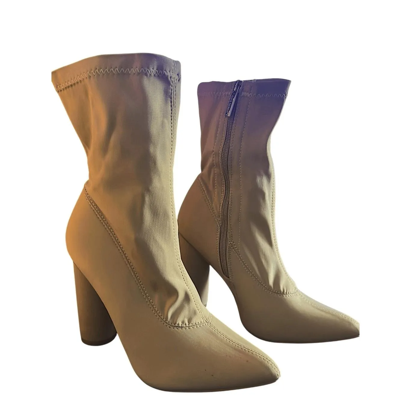 Cape Robbin Nude Suede Mid-Calf Pointed Toe Block Heel Side Zipper Boots - Image 3