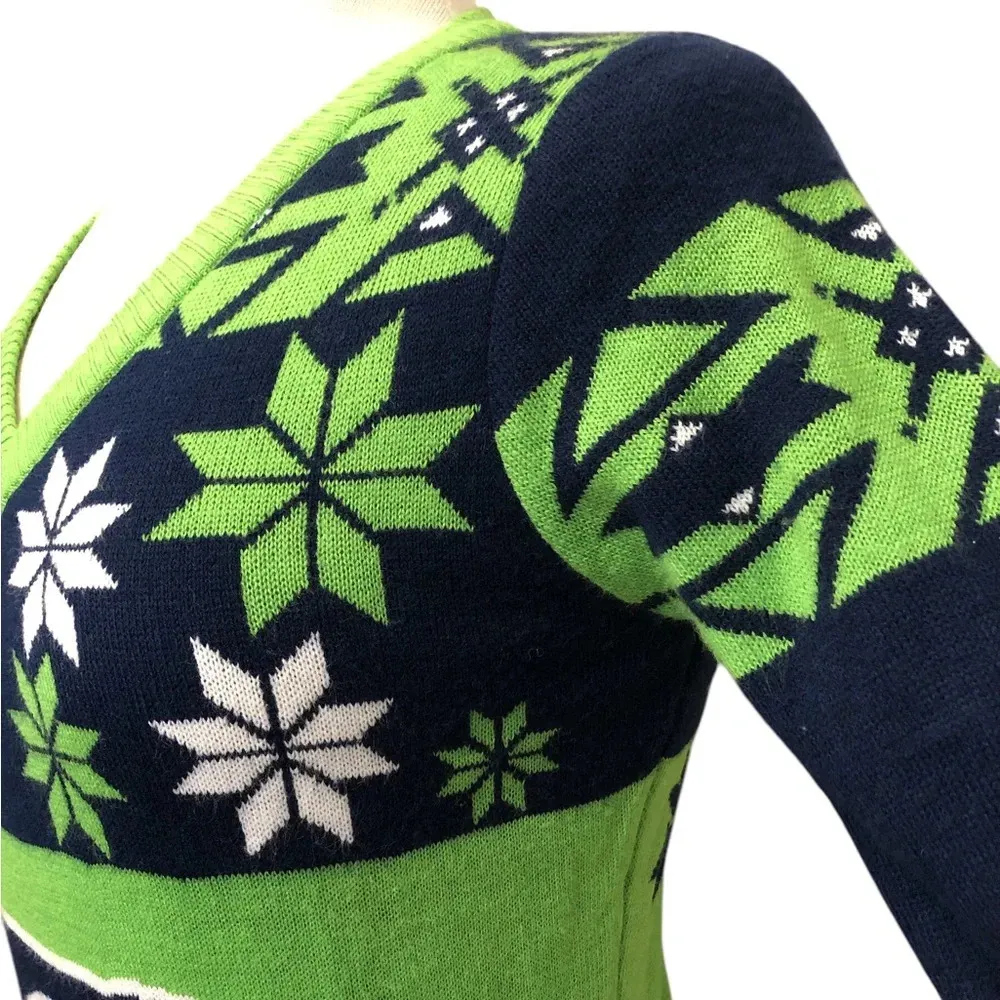 NFL Team Apparel Seattle Seahawks Women's V-Neck Holiday Christmas Sweater - Image 4