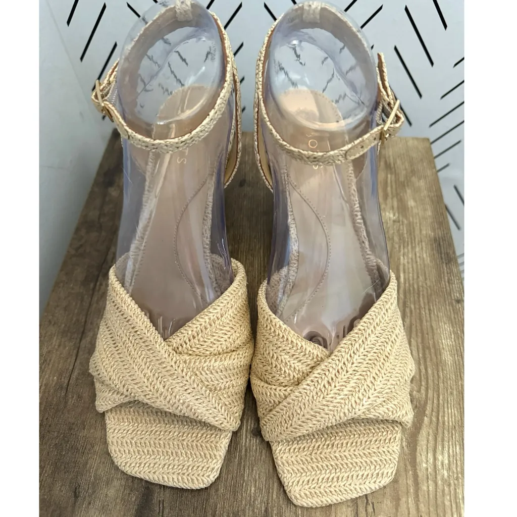 Talbots Anya Twist Raffia Coastal Wedge Sandal Sz 9M Straw Square Toe MSRP $159 - Image 7