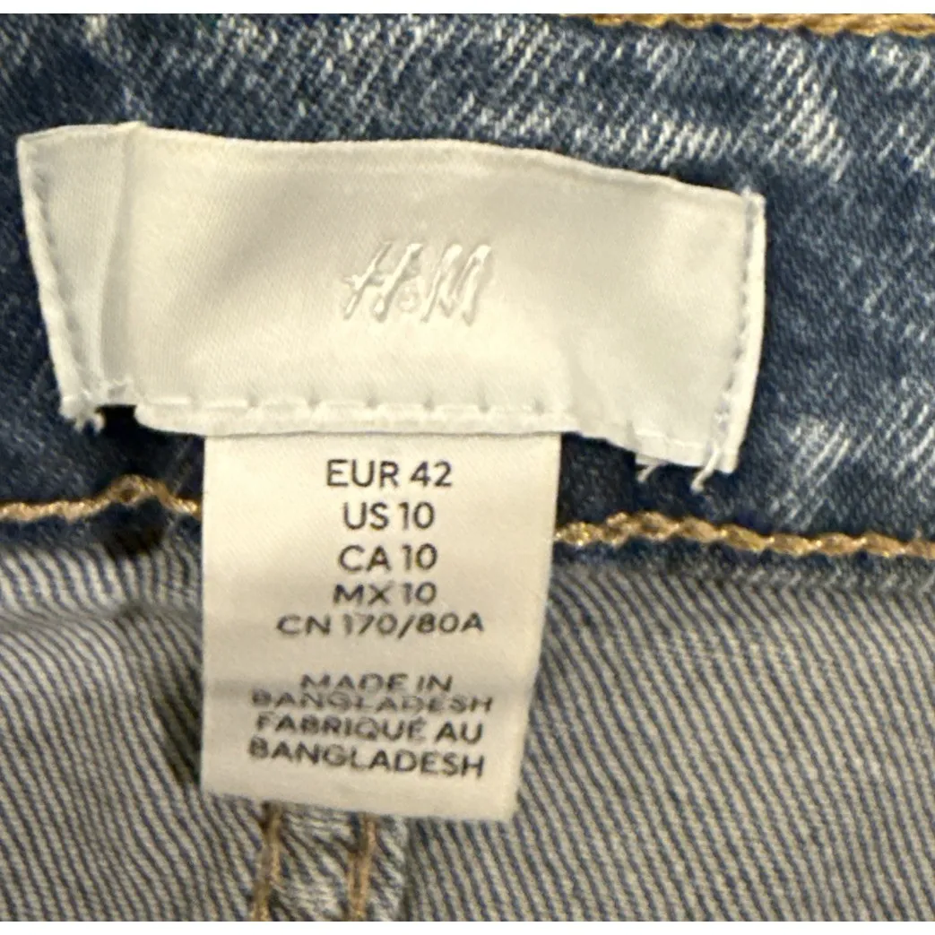 H&M Womens Size 10 Denim Jean Shorts Frayed Hem Stretch Pockets Preppy Comfort - Image 3