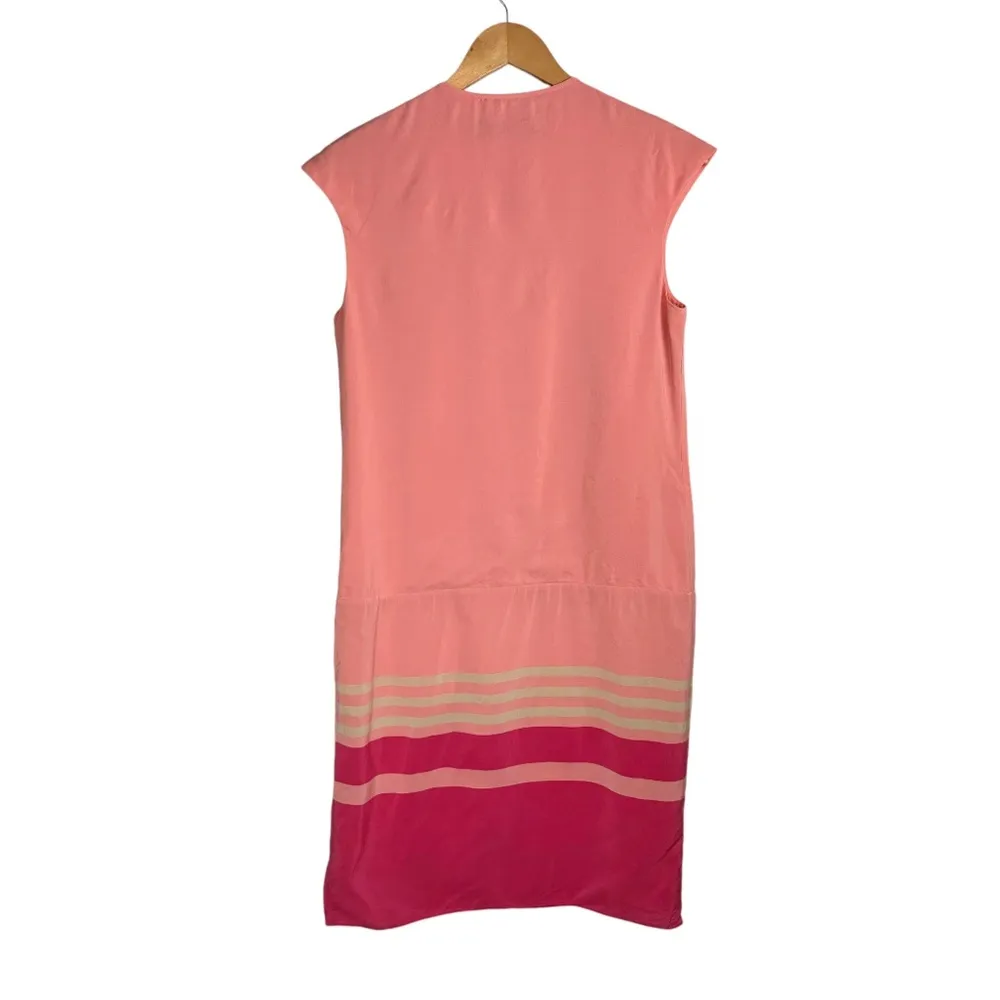 Magaschoni 100% Silk Peach Pink Shift Dress Sz 6 Colorblock - Image 3