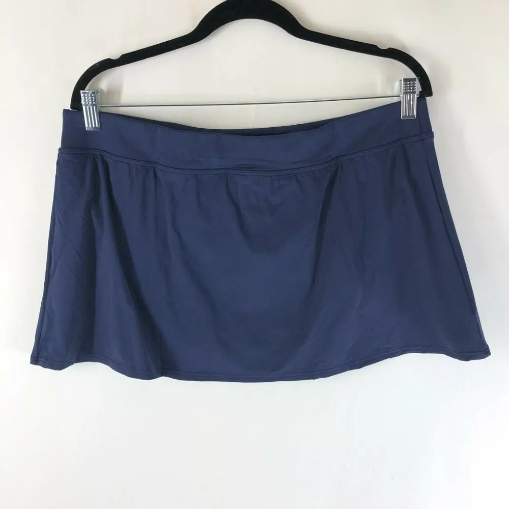 Lands End Swim Skort Built in Brief Stretch Elastic Waist A Line Navy Blue 20W - Image 2