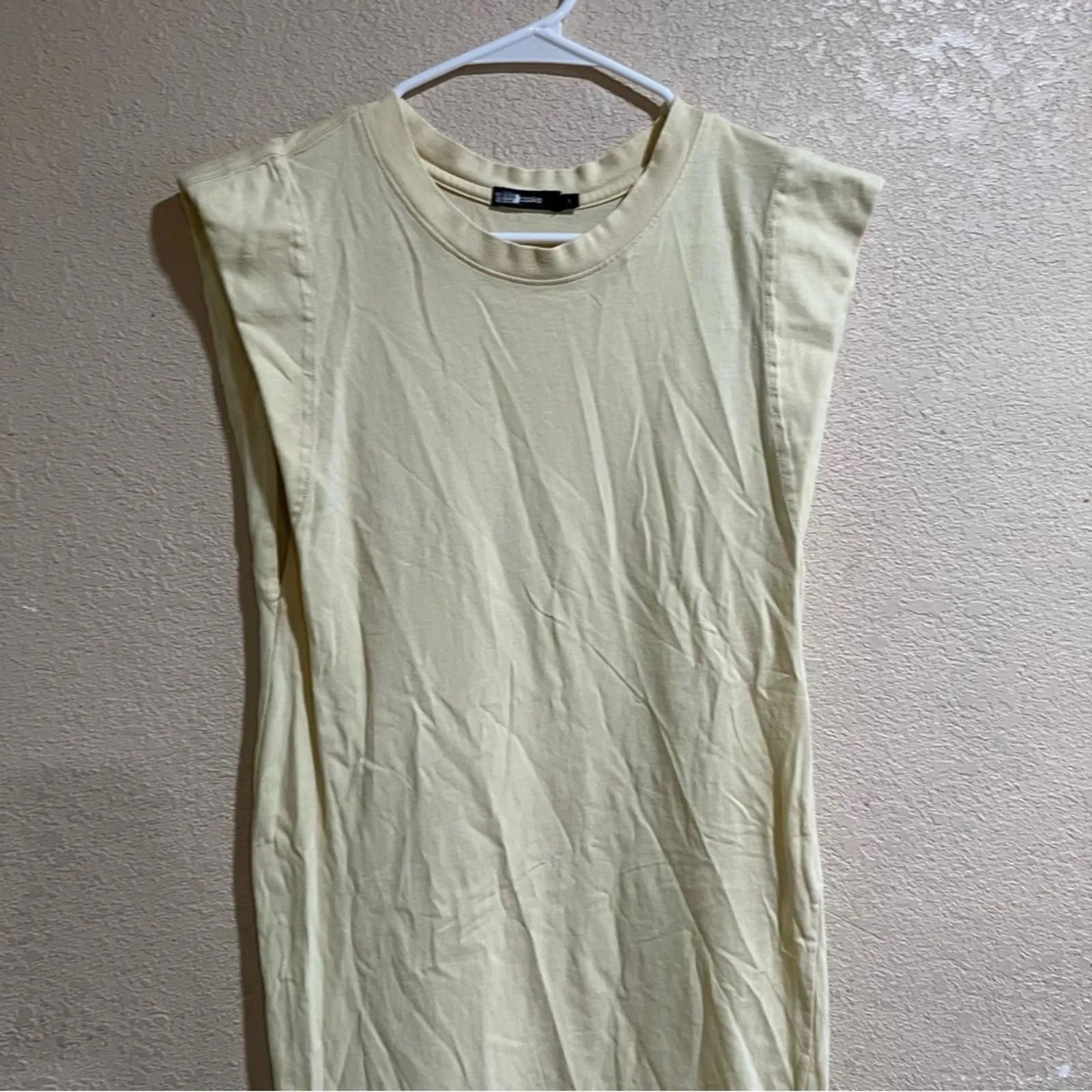Bassike Light Yellow Turnback Mini Dress - Image 4
