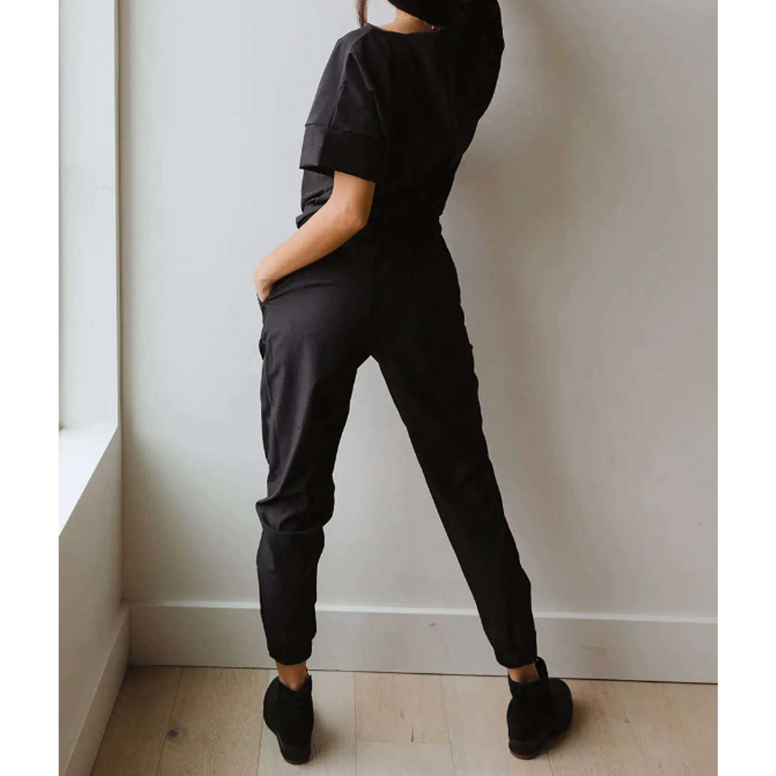 Albion Everyday Athletic Short Sleeve Jumpsuit One Piece Romper Black Medium - Image 4