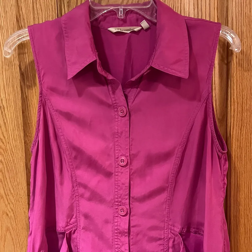 Soft Surroundings Cascade Sleeveless Shirt Dress in Fuchsia Size Medium - Image 10