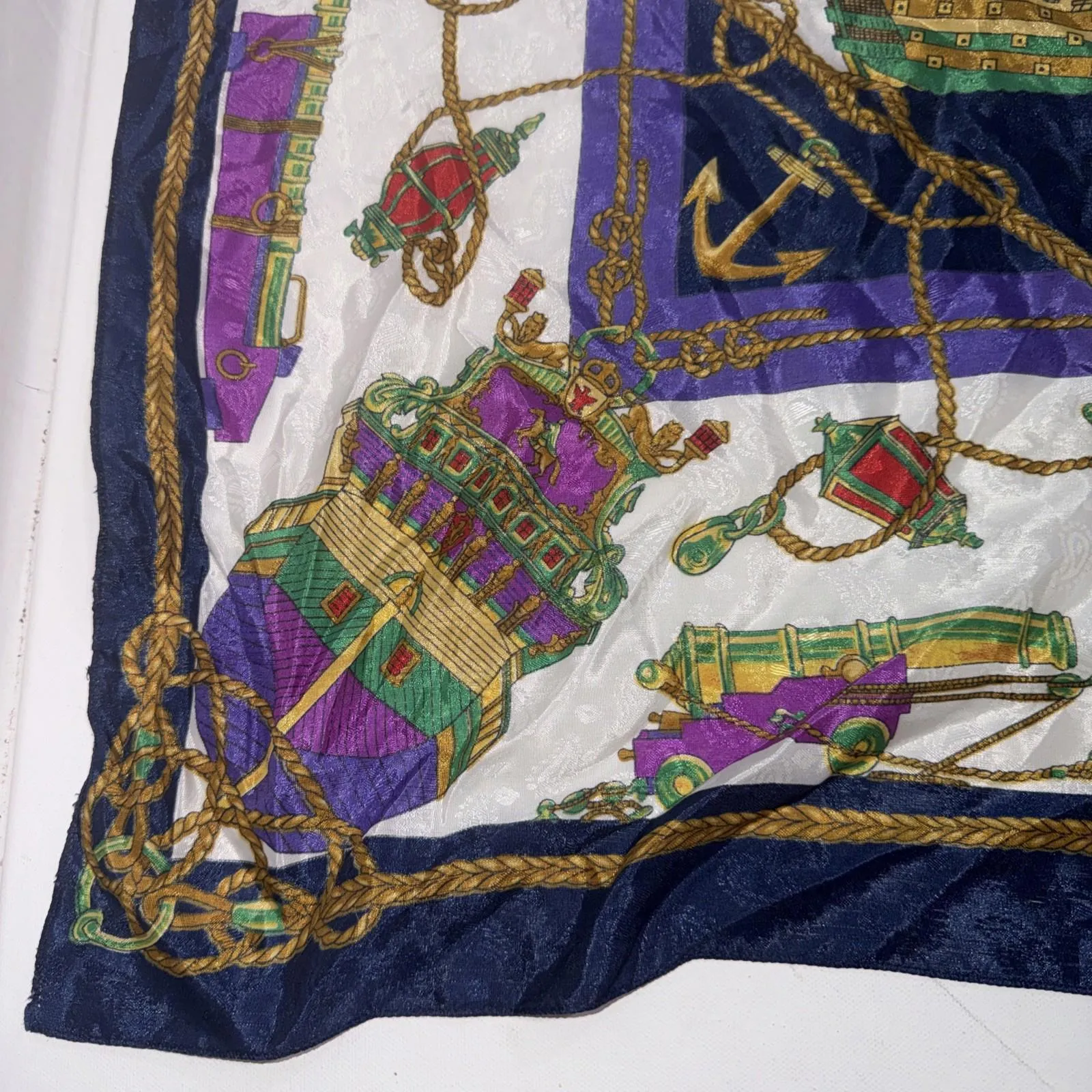 Vintage Nautical Sailboat Flags Chain Print Blue Gold Silk Square Royal Scarf Red - Image 5